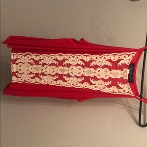 Red tank top with white lace